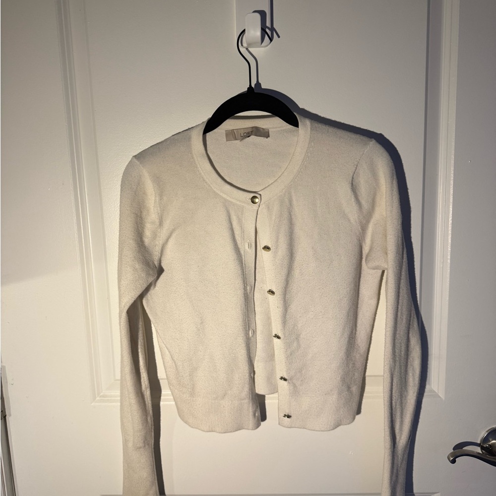 LOFT Cream Button-Up Cardigan